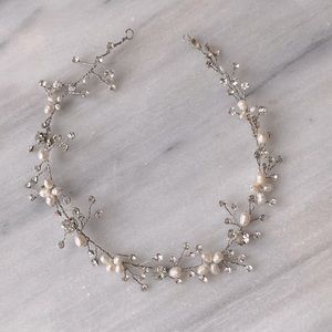 Bridal hair piece, pearl and rhinestone w ivory ribbon